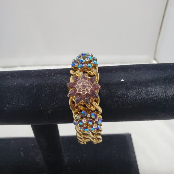 Bijou  multi-color rhinestone with gold links bracelet - Picture 4 of 5